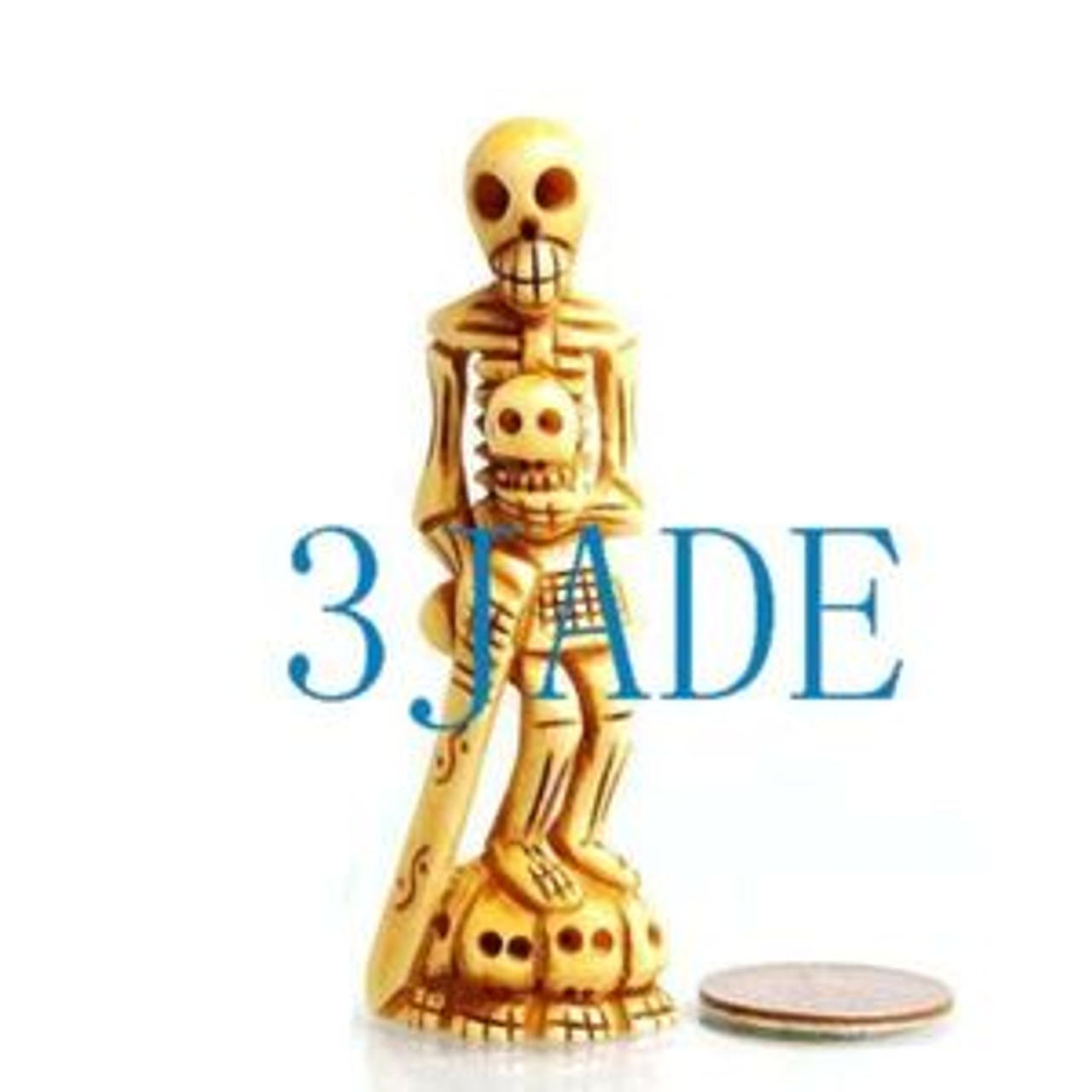 3 1/4" Hand Carved Bone Skeleton and Skulls Figurine