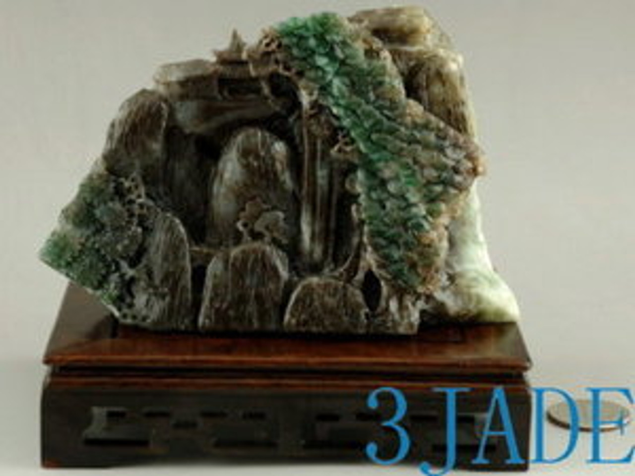 Natural Dushan Jade Carving: Oriental Scenery Statue / Sculpture