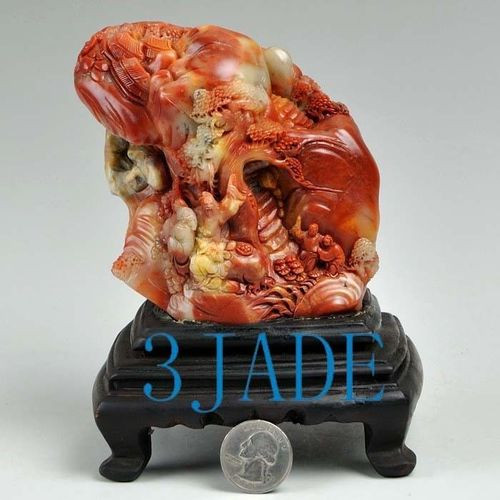 Natural ShouShan Stone / Agalmatolite Carved:  Reclusive Life Statue / Sculpture