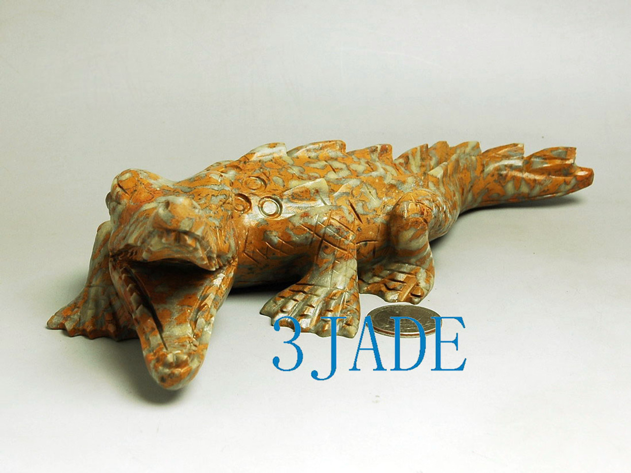 Hand Carved Natural Jasper/Bamboo Stone Crocodile Sculpture /Carving/Art Deco