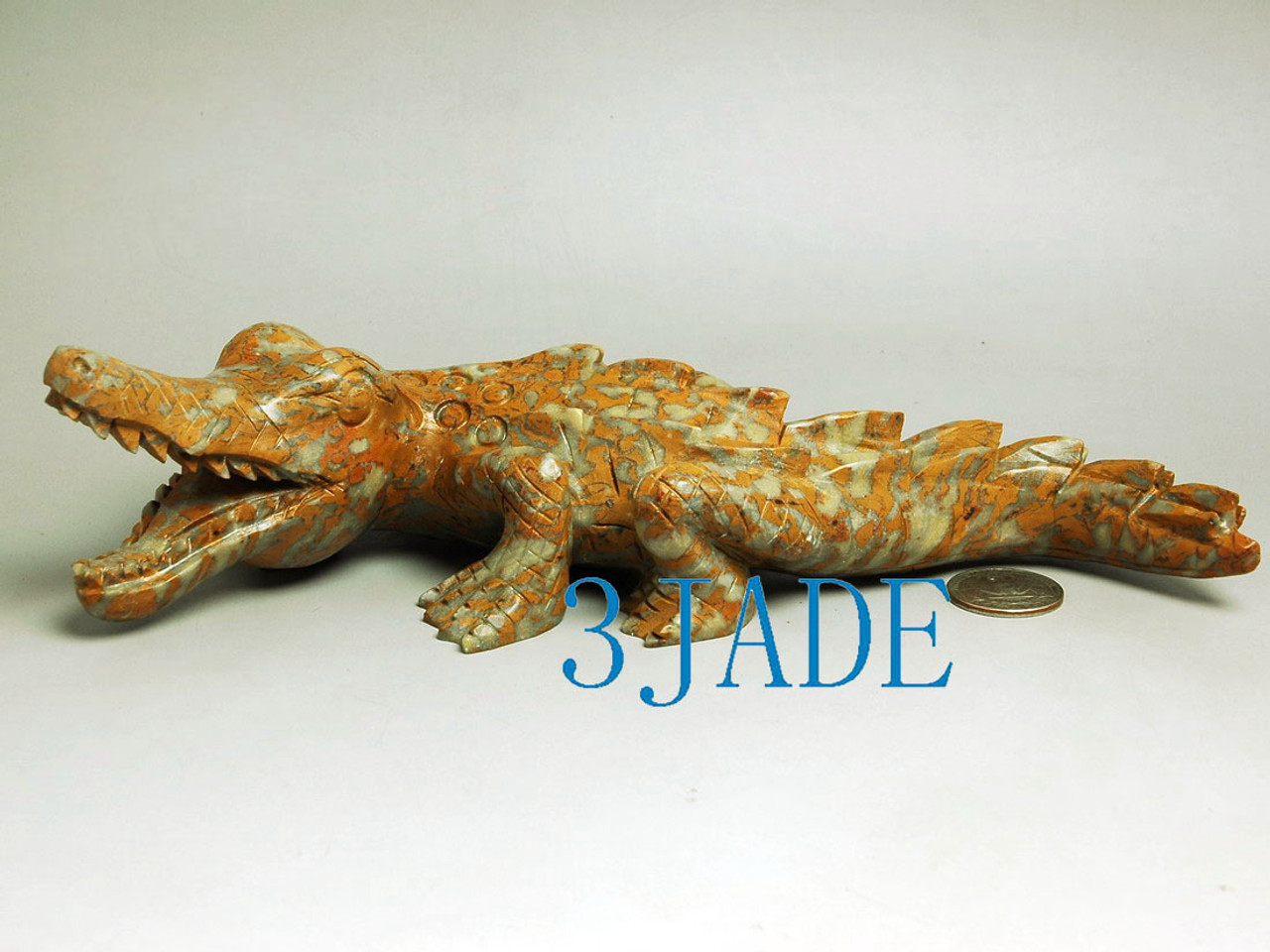 Hand Carved Natural Jasper/Bamboo Stone Crocodile Sculpture /Carving/Art Deco