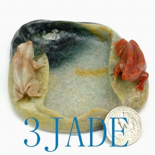 Hand Carved Natural ShouShan Stone / Agalmatolite Frogs Ashtray / Carving / Art