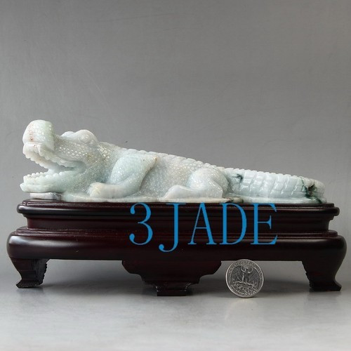 Hand Carved Natural Jadeite Jade Carving / Sculpture: Crocodile Statue /Art Deco