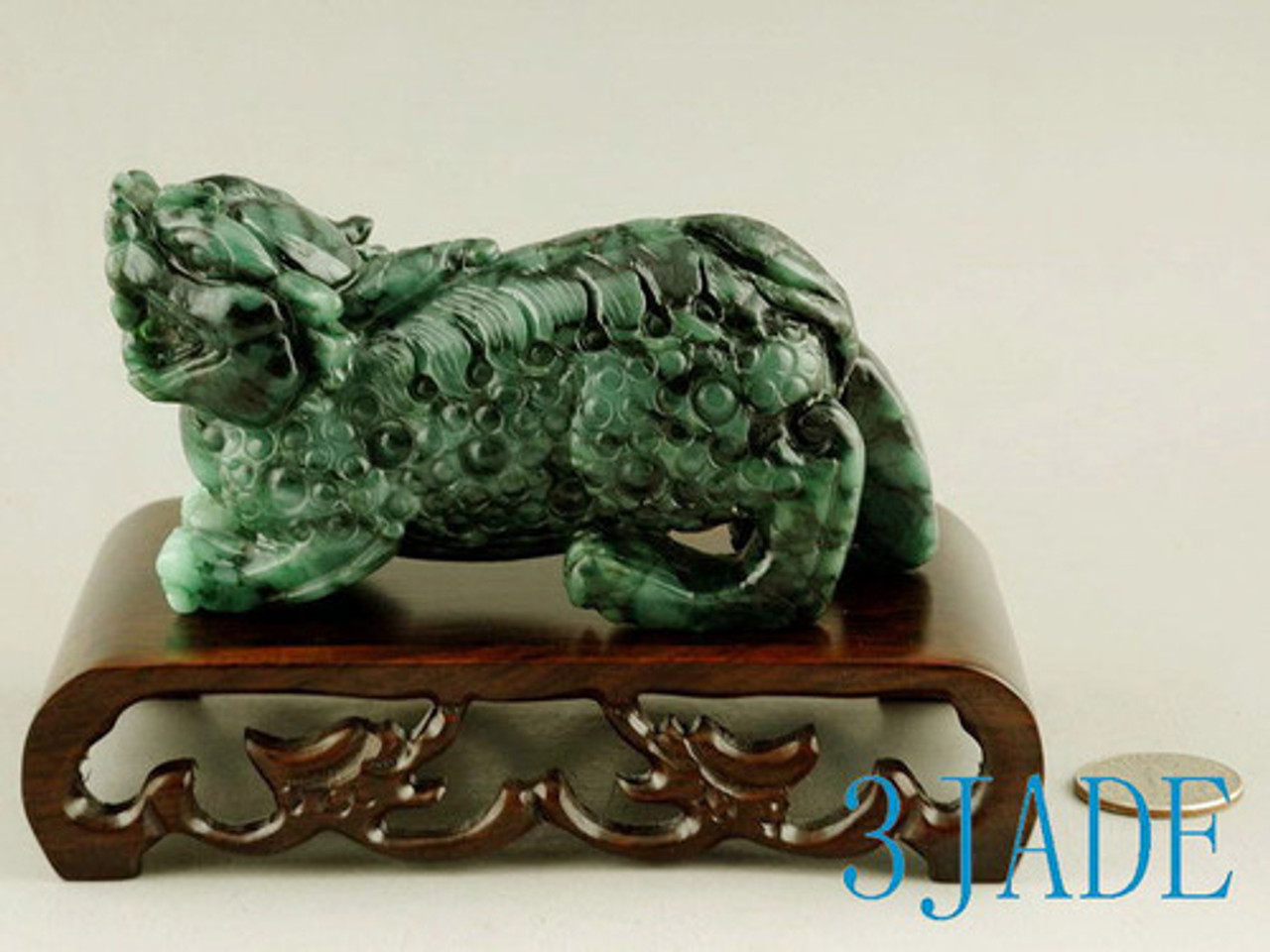 Natural Jadeite Jade Carving / Sculpture: Divine Animal - Pixiu Statue