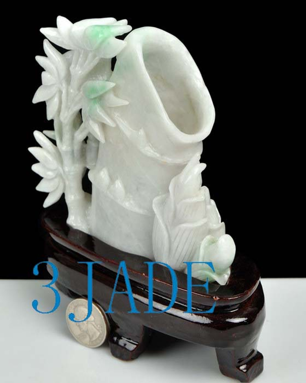 Natural Jadeite Jade Carving :  Bamboo Pen Holder / Sculpture / Art w/ certificate -J022352