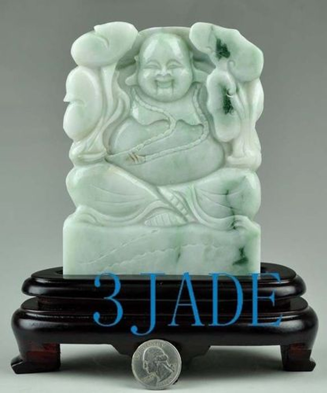 Hand Carved Natural Jadeite Jade Carving / Sculpture: Buddha Statue J022360