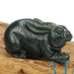 Natural Nephrite Jade Carving: Bunny Figurine