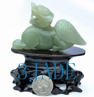 Natural Hetian Nephrite Jade Carving / Sculpture: Divine Animal Pixiu Statue