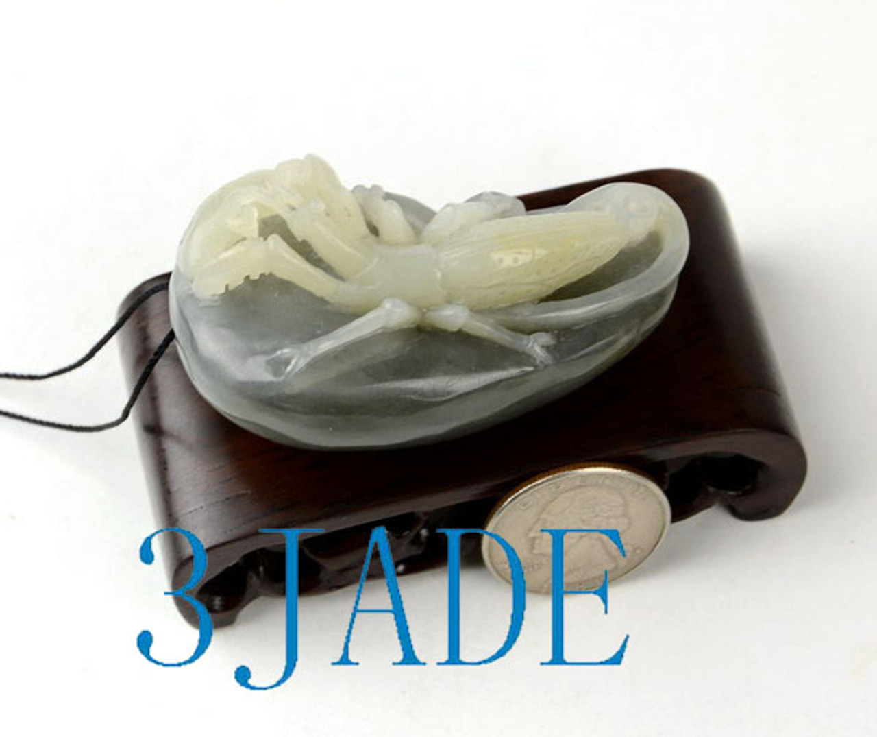 Nephrite Jade Praying Mantis Figurine /Pendant /Carving和田青花籽料 w. certificate