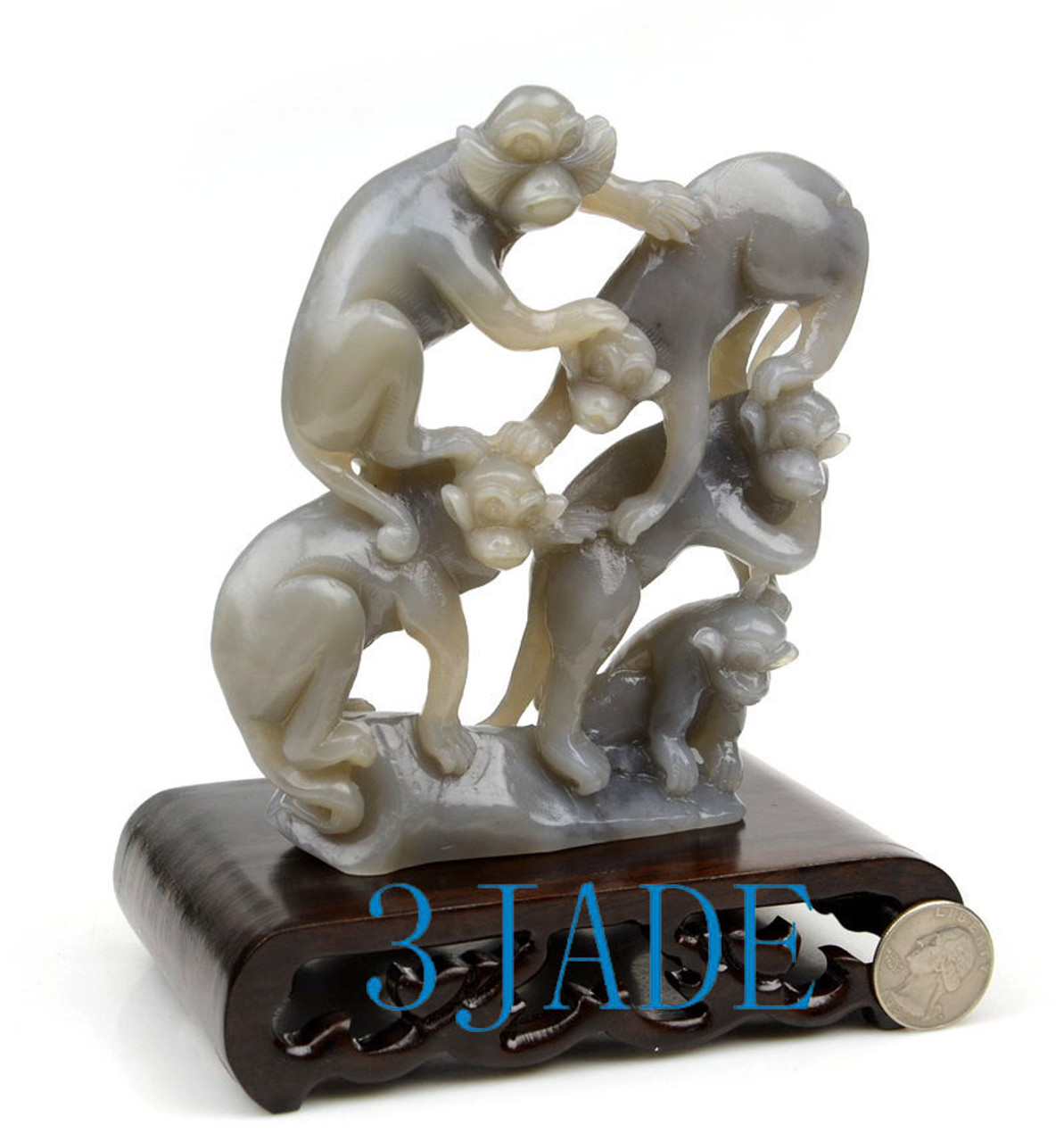 hand carved jade monkeys statue