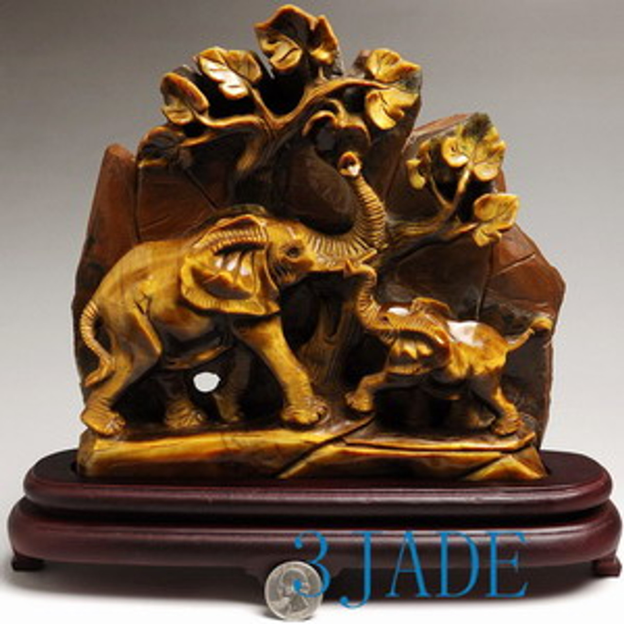 Natural Tiger's Eye Gemstone Carving / Sculpture Elephants Statue