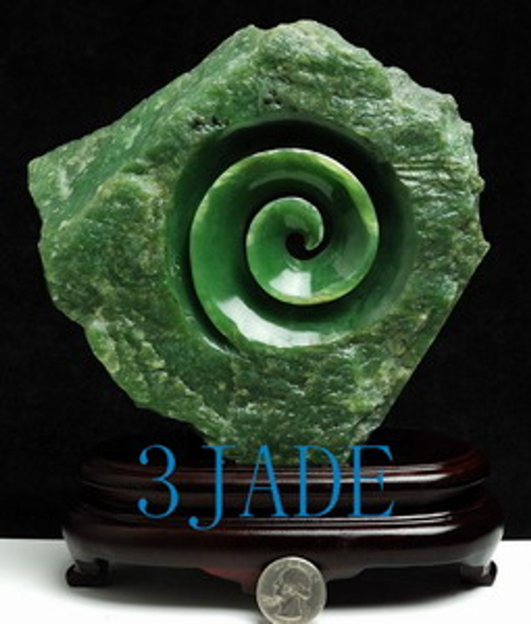 Natural Green Nephrite Jade Koru Sculpture New Zealand Maori Style Carving / Art J026079