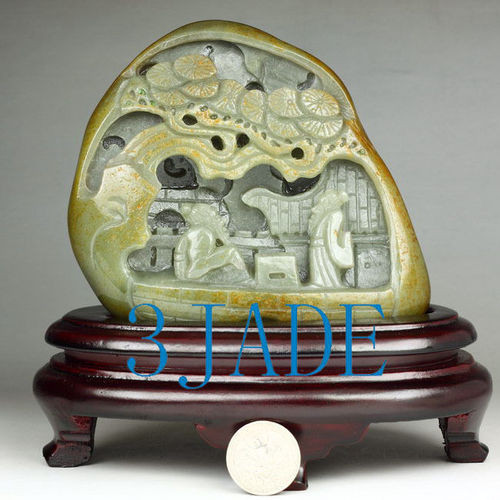 Natural Hetian Nephrite Jade Carving: Chinese Reclusive Life Statue / Sculpture J026036