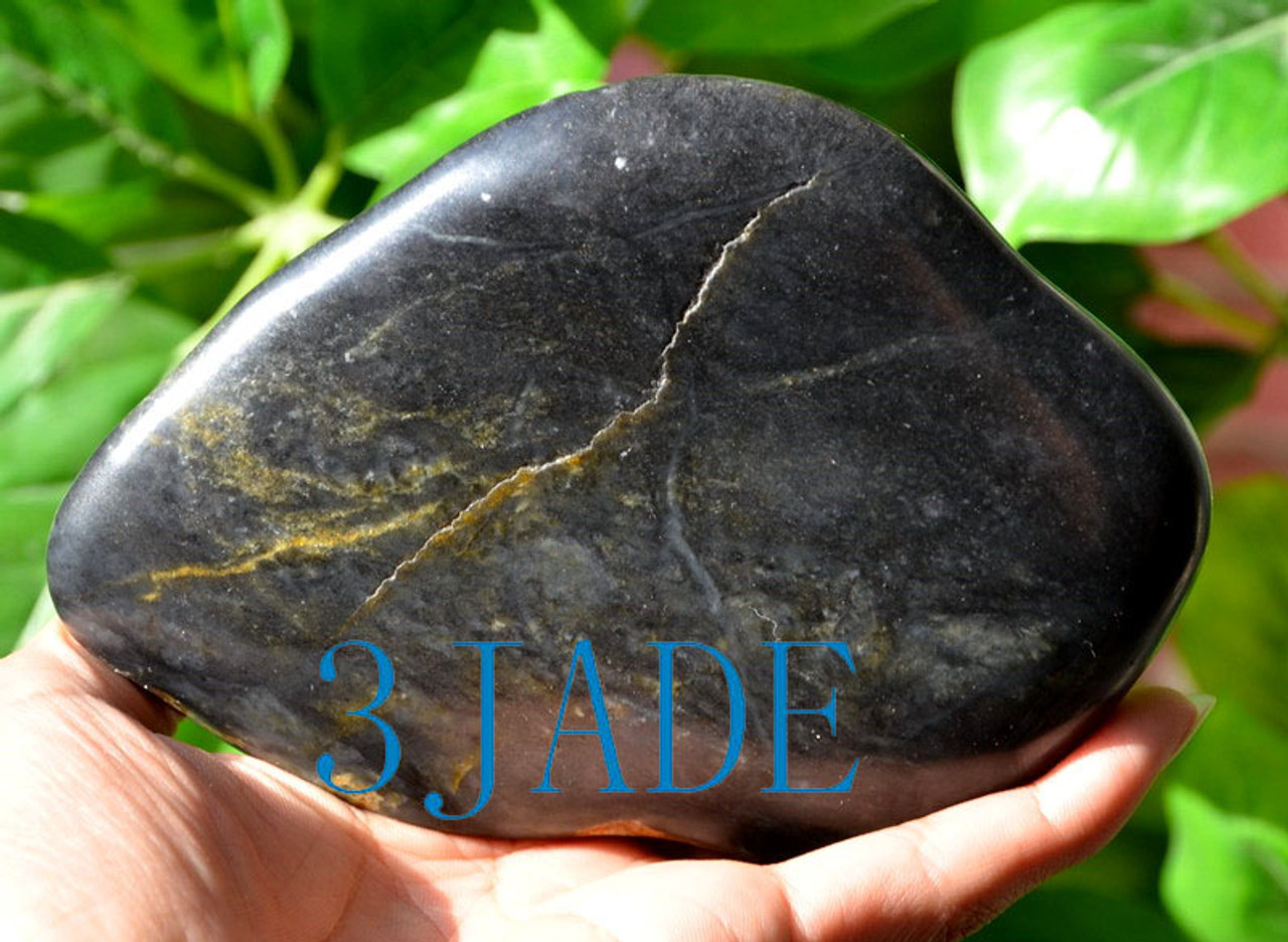 Natural Black Nephrite Jade Boulder Eagle Carving / Statue  w. certificate 和田青花籽料 -J026037