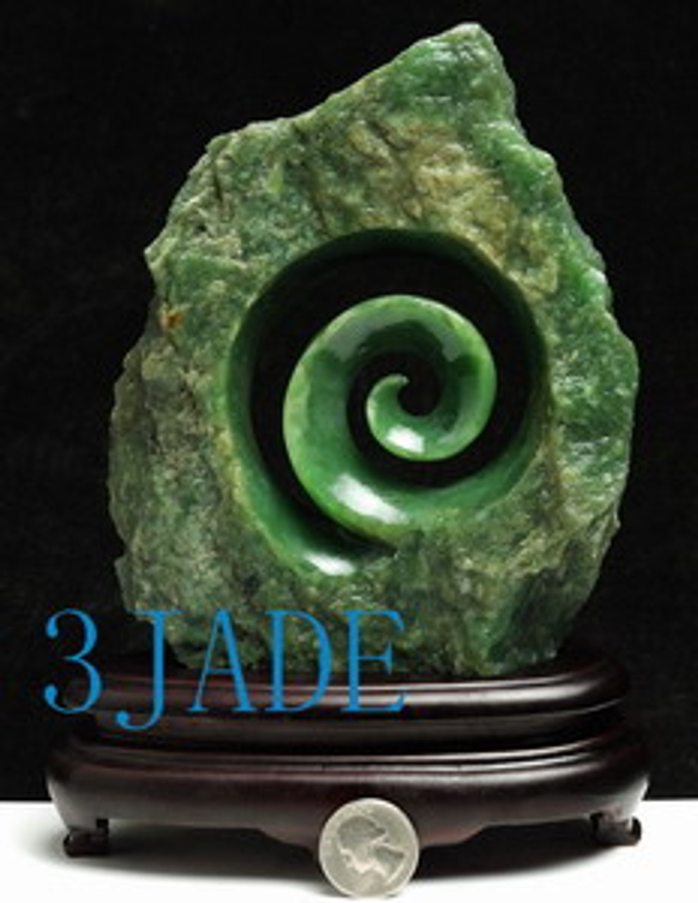 Natural Green Nephrite Jade Koru Sculpture New Zealand Maori Style Carving / Art J026077
