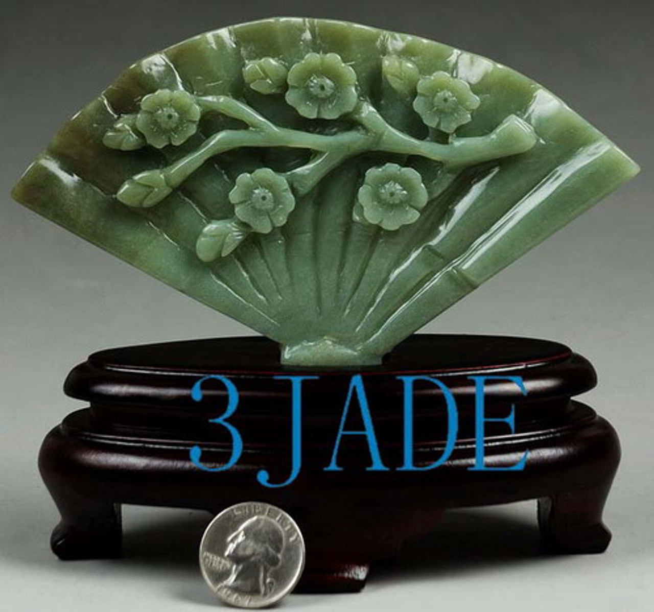 Natural Hetian Nephrite Jade Carving / Sculpture: Plum Flower Fan Statue / Art Deco