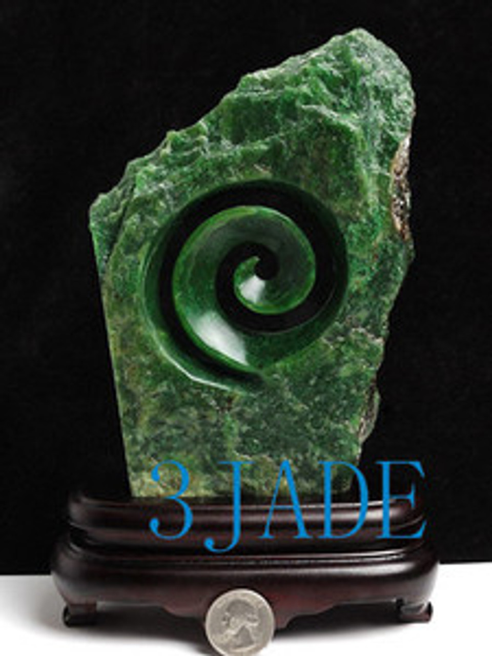 7" Natural Green Nephrite Jade Koru Sculpture New Zealand Maori Style Carving J026078