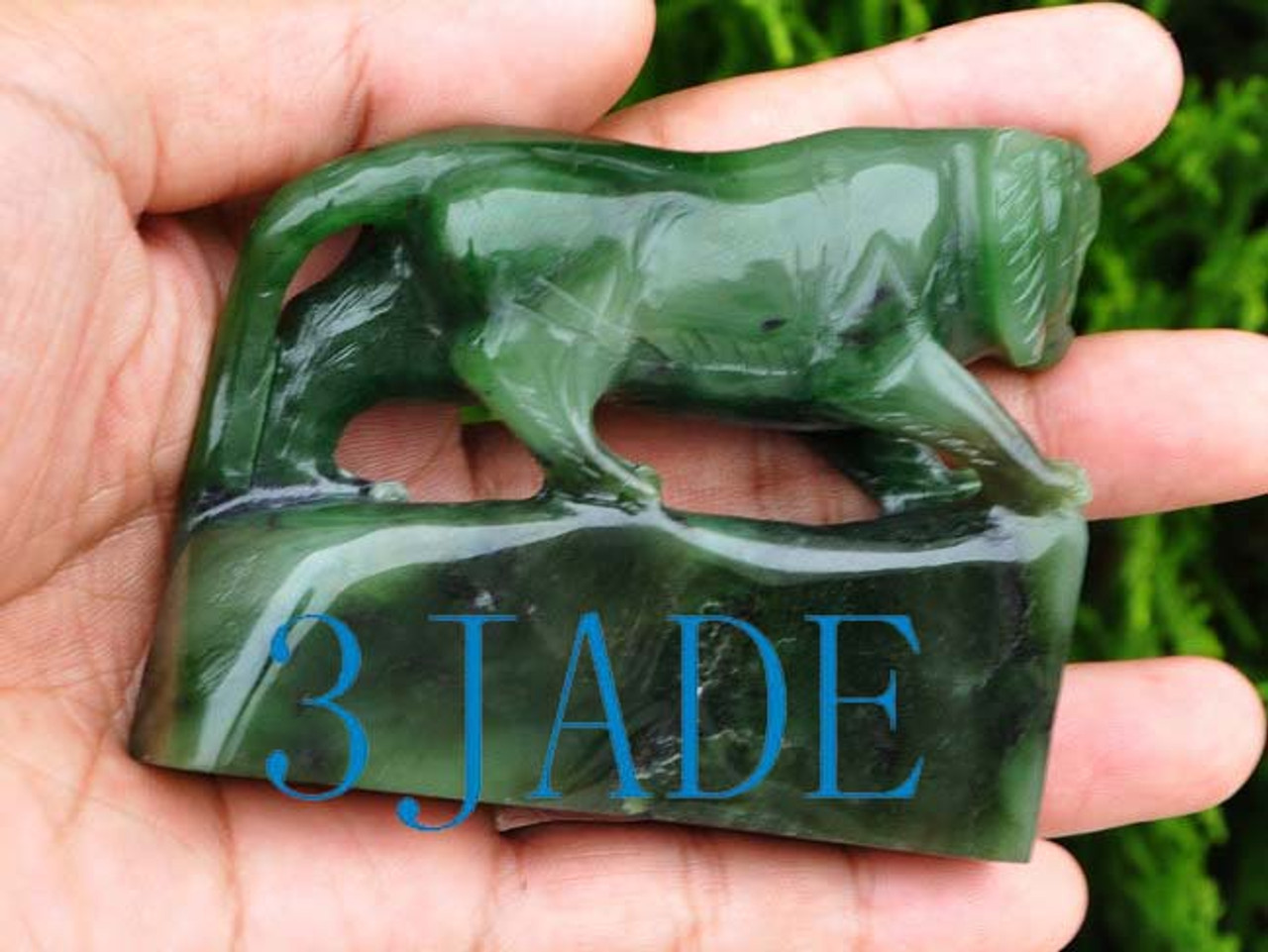 Natural Green Nephrite Jade Tiger Statue / Carving / Sculpture -J026130