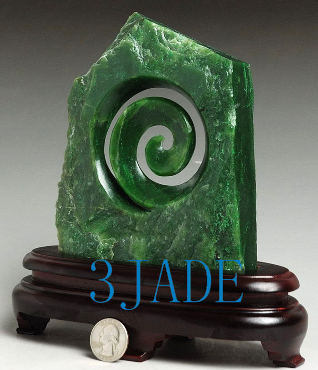 Natural Green Nephrite Jade Koru Sculpture New Zealand Maori Style Pounamu Carving /Art J026088