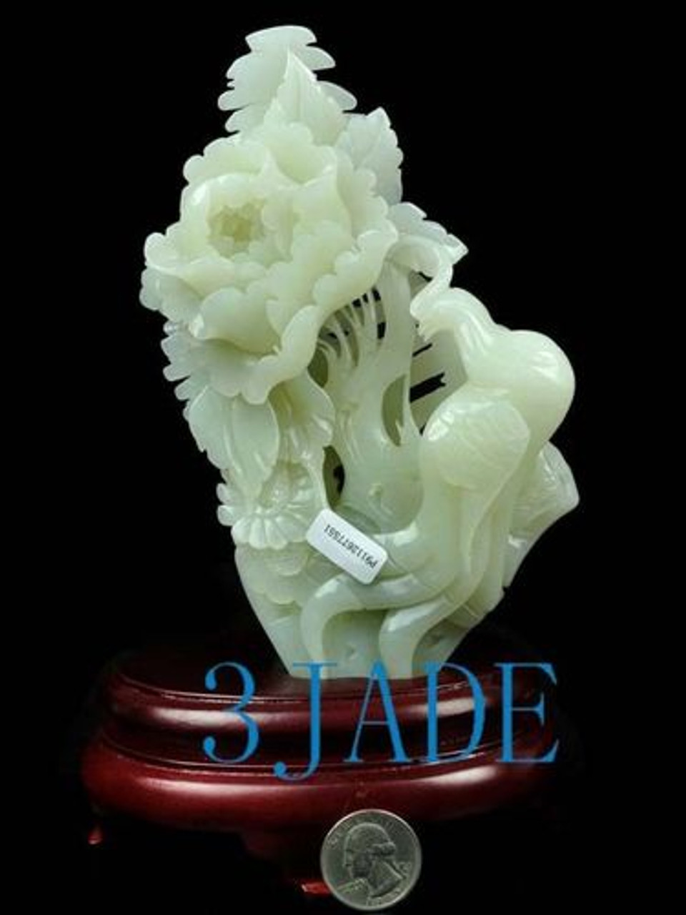 Natural Hetian Nephrite Jade Phoenix Flower Carving / Sculpture w/ certificate J026166