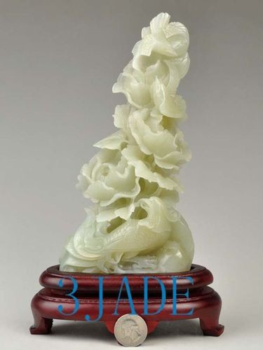 Natural Hetian Nephrite Jade Bird Flower Carving / Sculpture /Art w/ certificate J026162