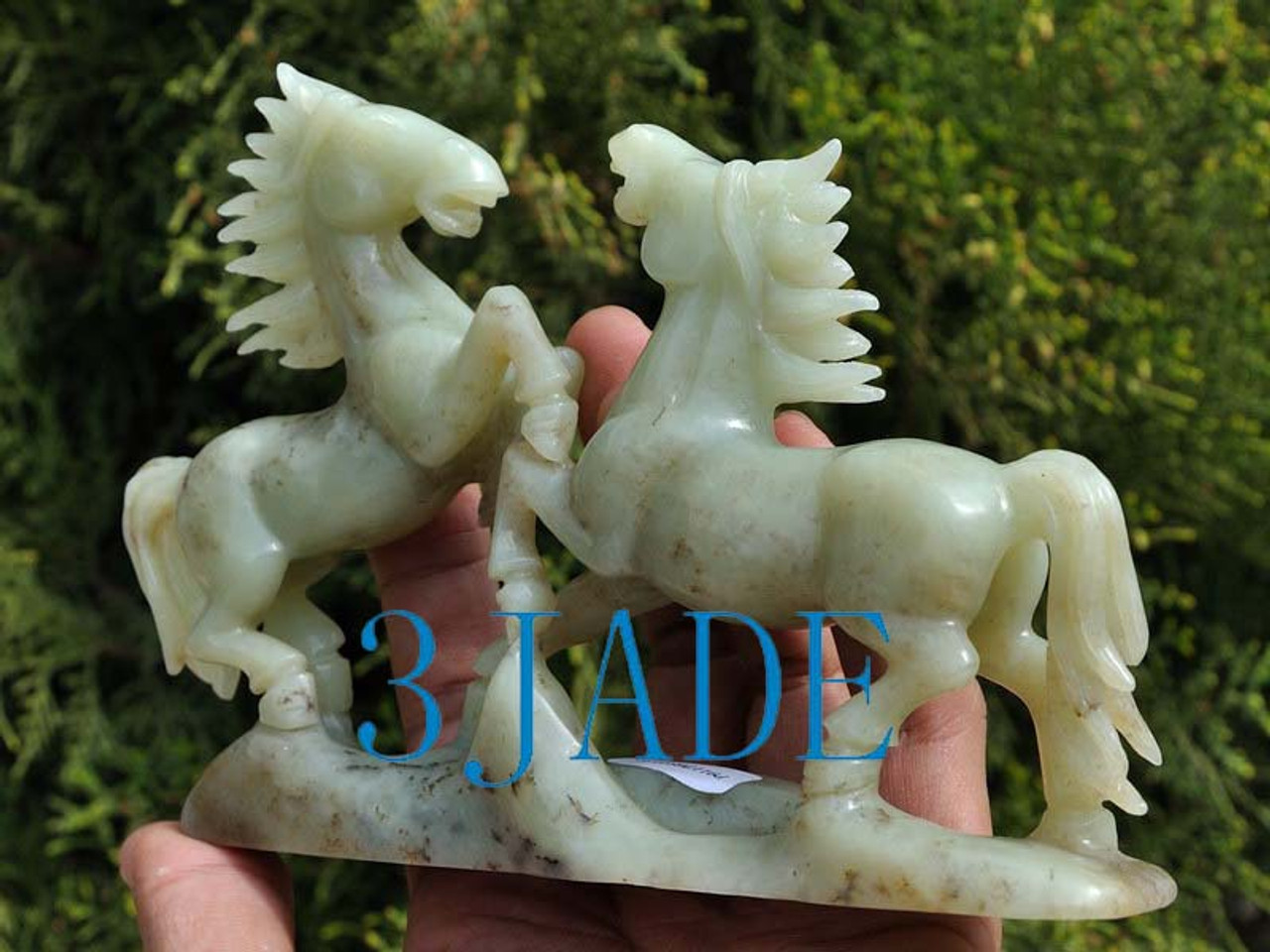 Natural Hetian Nephrite Jade Carving: Horses Statue / Sculpture, w/ certificate -J026169