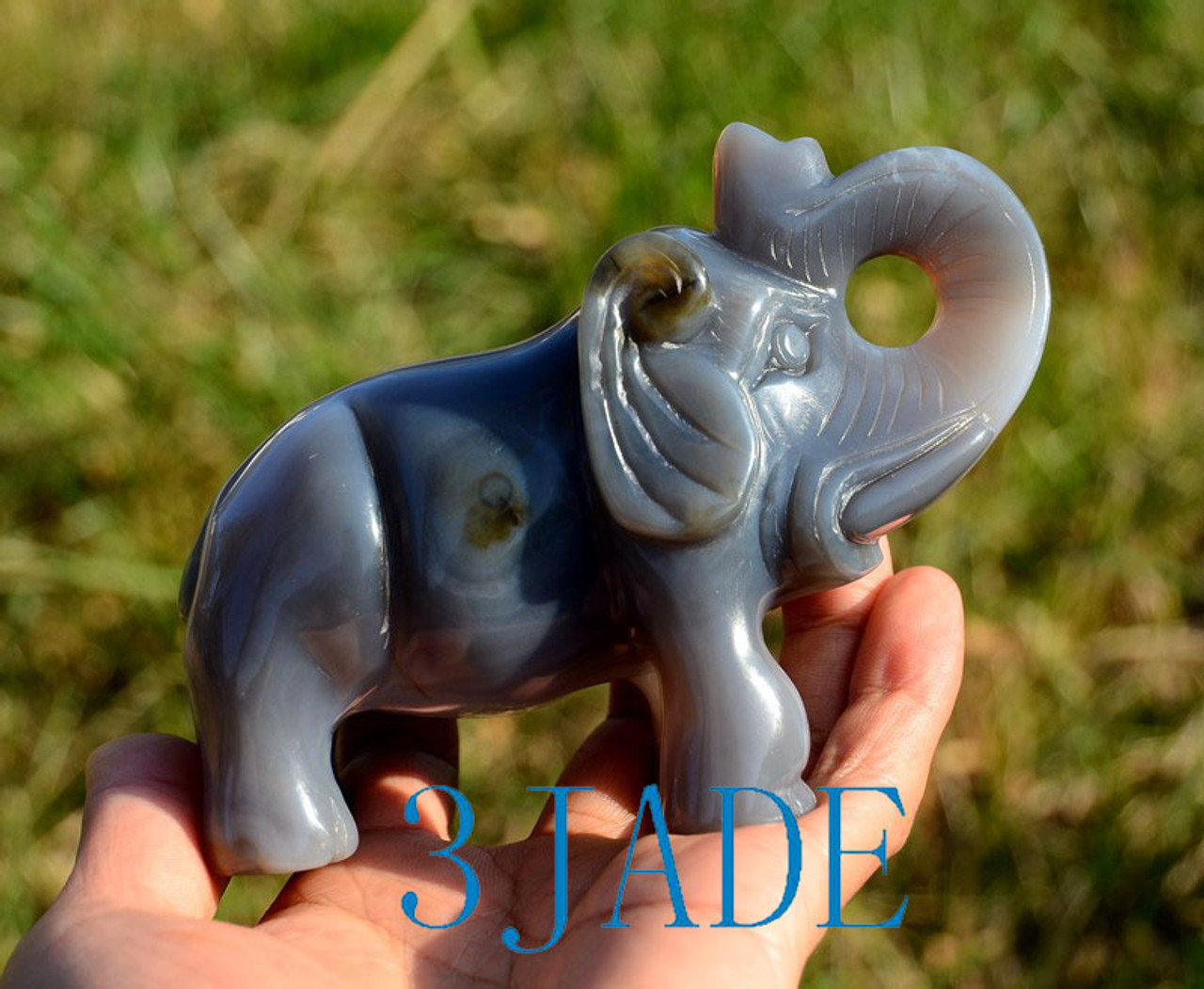 Natural Onyx / Agate Carving/Sculpture: Elephant Statue -J028072