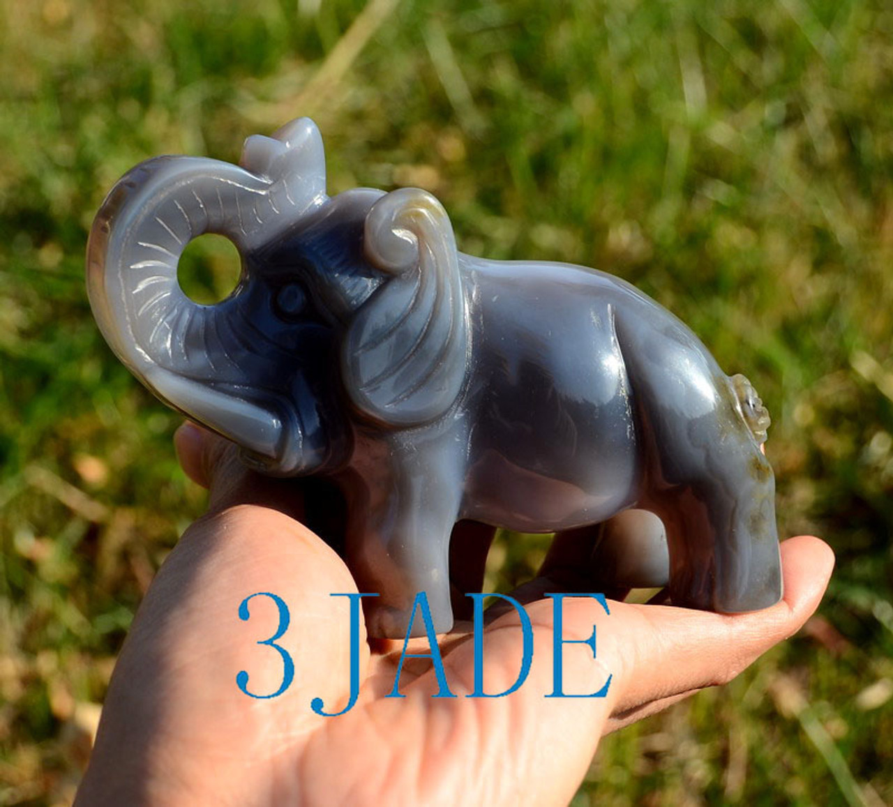 Natural Onyx / Agate Carving/Sculpture: Elephant Statue -J028072