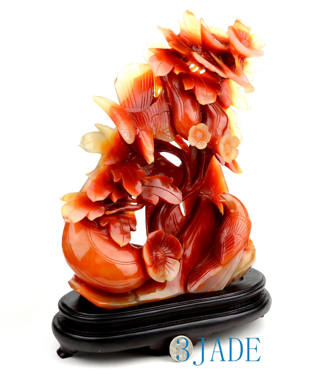 Red Agate Birds Flower Statue