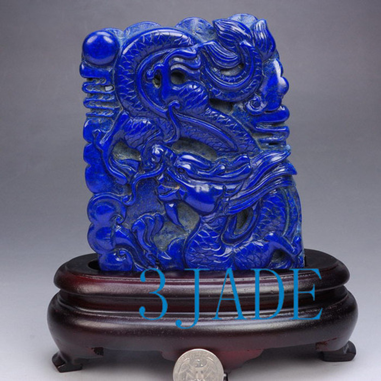 Natural Lapis Lazuli Gemstone Carving / Sculpture: Dragon Statue