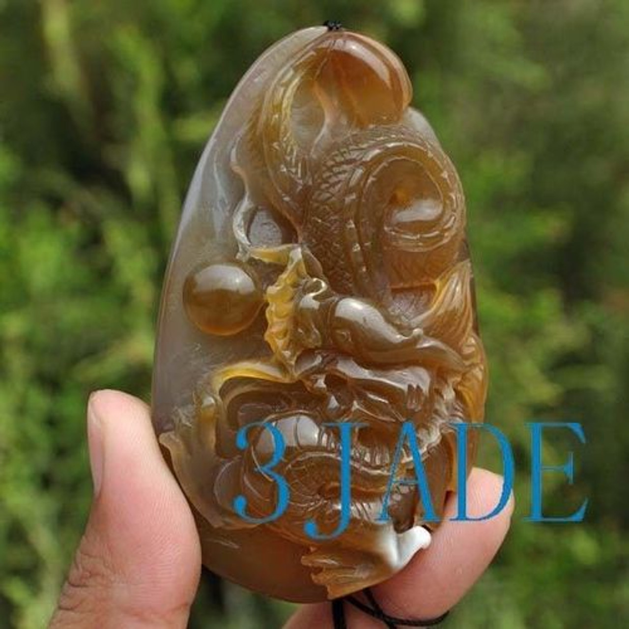 88mm Hand Carved Natural Chalcedony / Agate Dragon Paperweight / Amulet