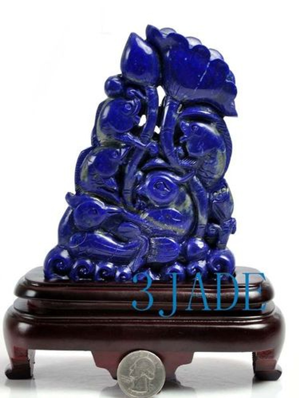 Natural Lapis Lazuli Carving Sculpture: Mandarin Duck/Love Birds Koi Fish Statue