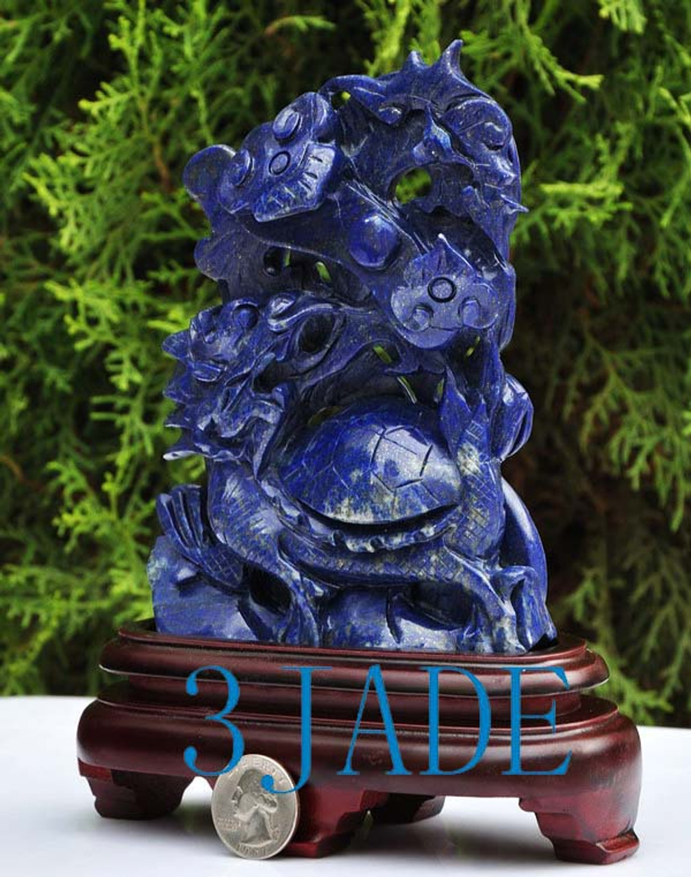 Natural Lapis Lazuli Carving / Sculpture: Ruyi Dragon Turtle Statue -J040244