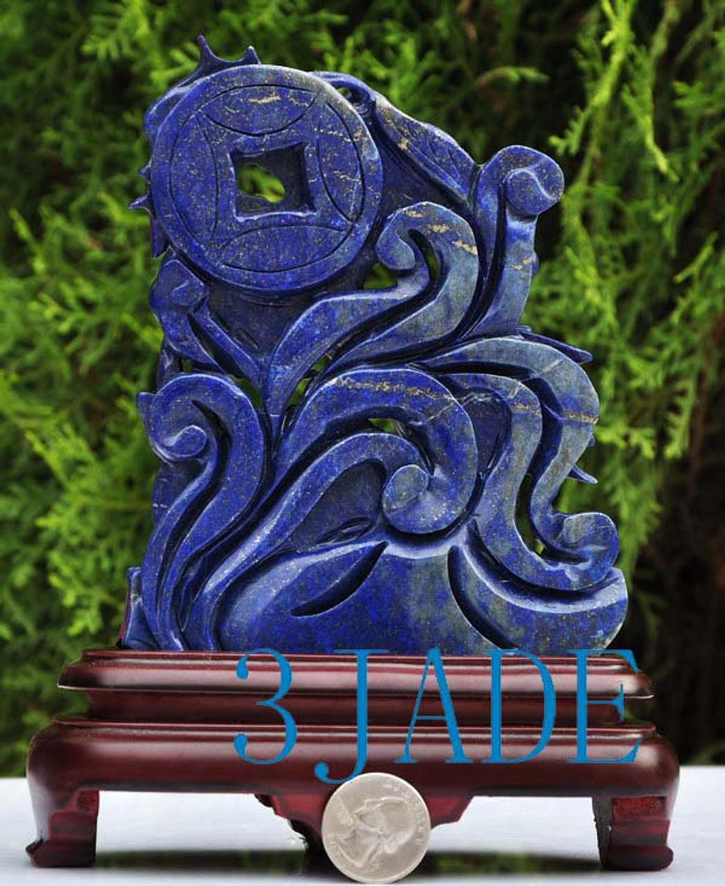 Natural Lapis Lazuli Carving / Sculpture: Ruyi Dragon Turtle Statue -J040244