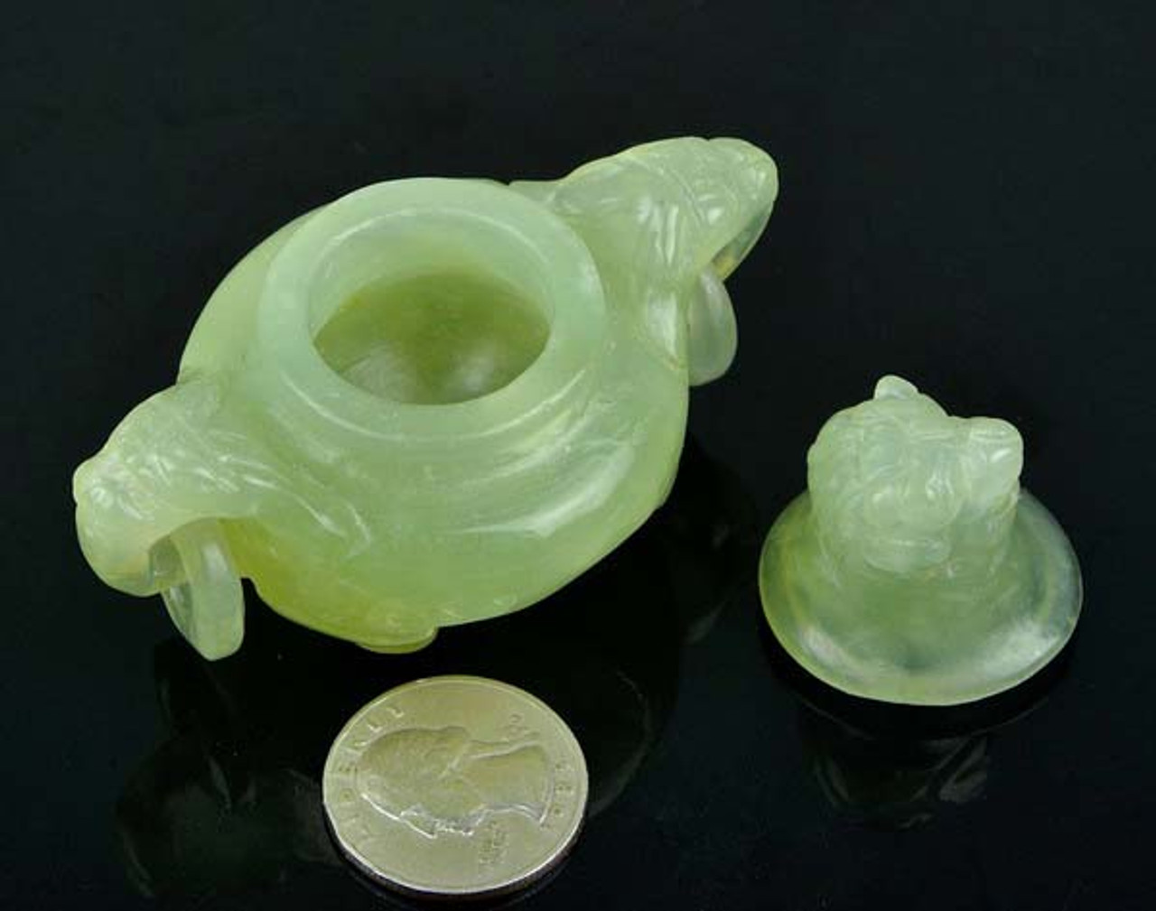 Hand Carved Natural Translucent Serpentine Censer Chinese Jade  -M001039