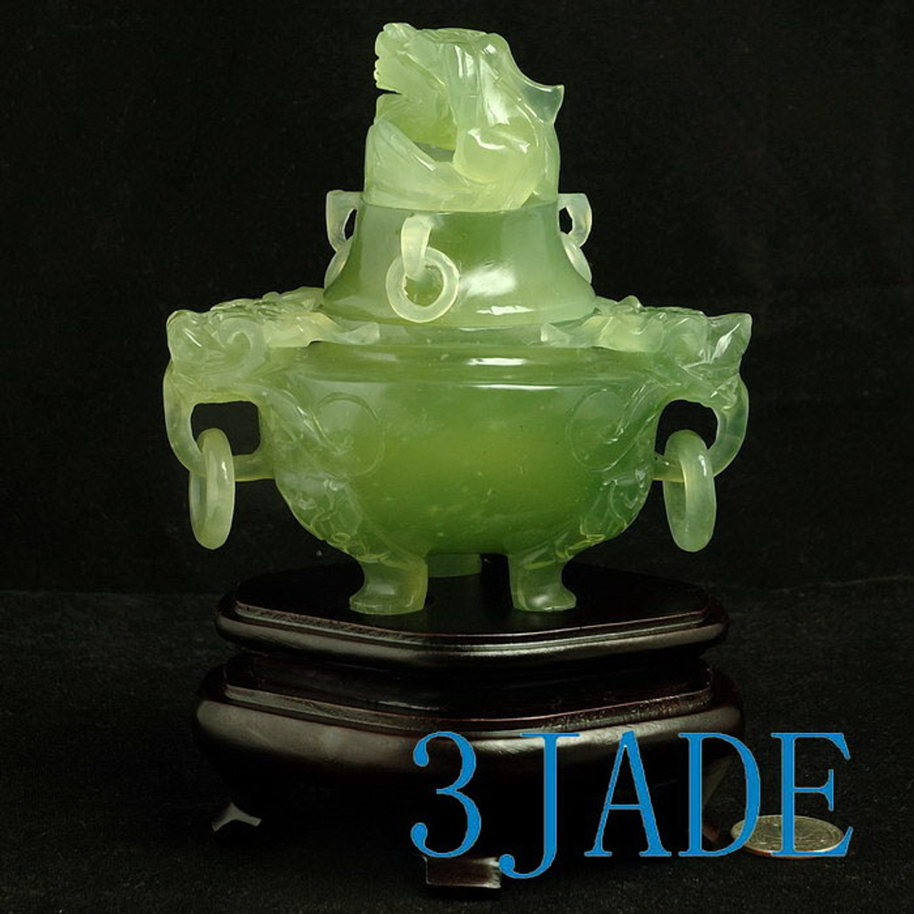Hand Carved Natural Serpentine Censer Chinese Translucent  Xiu Jade Carving