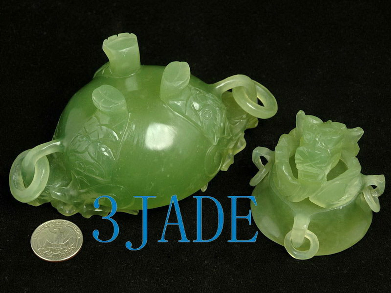 Hand Carved Natural Serpentine Censer Chinese Translucent  Xiu Jade Carving