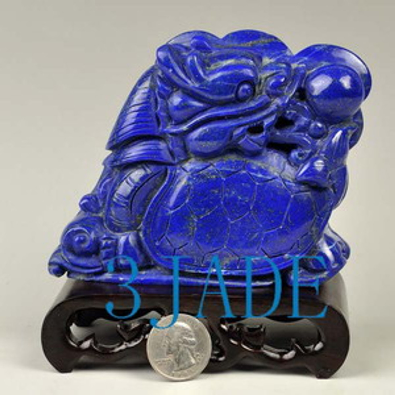 Natural Lapis Lazuli Gemstone Carving / Sculpture: Dragon Turtle Statue