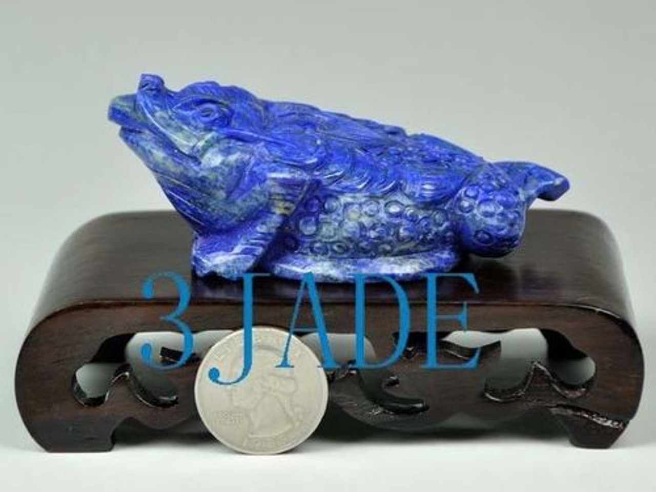 Hand Carved Natural Lapis Lazuli Gemstone Carving: Toad Statue / Sculpture Art