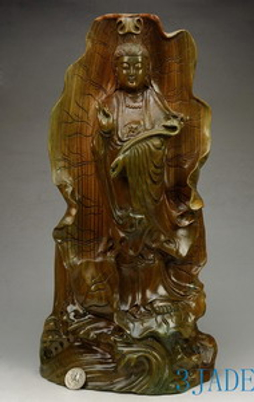 15" Natural Sandalwood Carving/Sculpture: Kwan-yin / Guanyin Buddha Statue