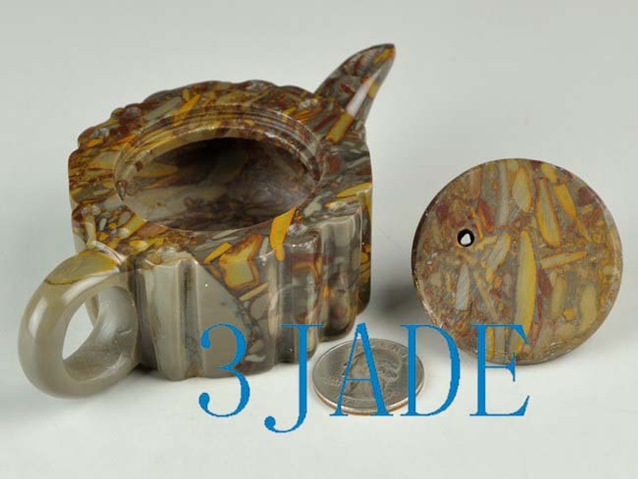 Hand Carved Natural Jasper / Bamboo Stone Tea Pot -N003014
