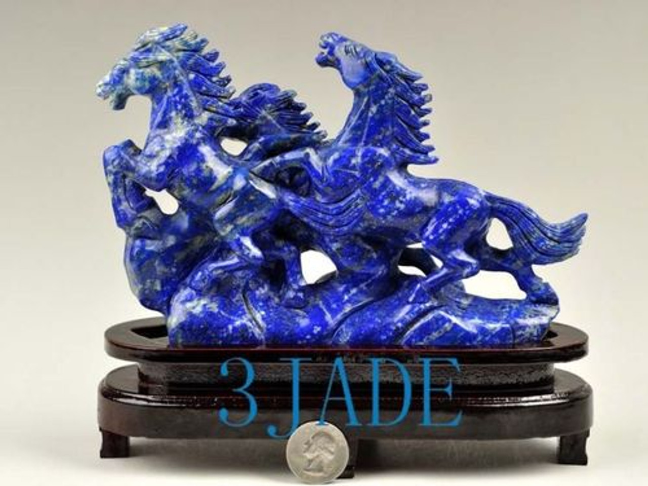 Natural Lapis Lazuli Gemstone Carving / Sculpture: Horses Statue