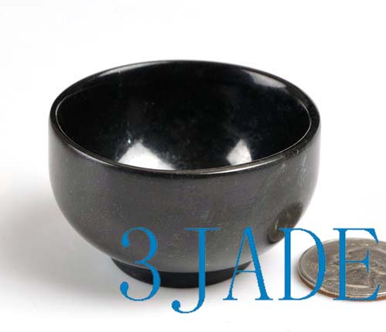 2" Hand Carved Natural Black Green Jade / Serpentine Bowl / Cup