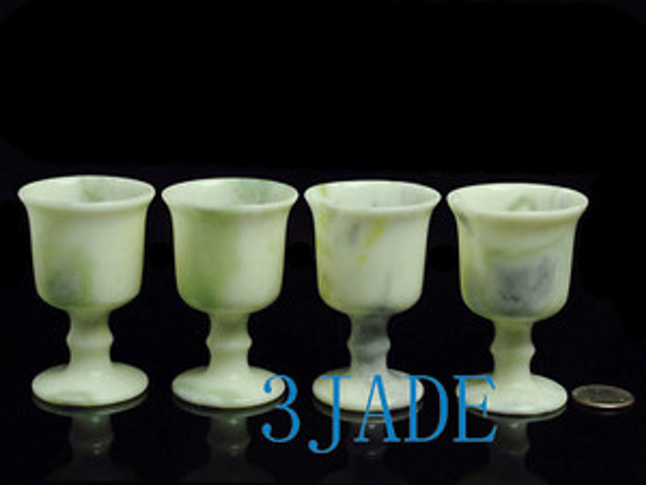 4pcs 3 1/8" Hand Carved Natural Lantian Jade / Serpentine Cups