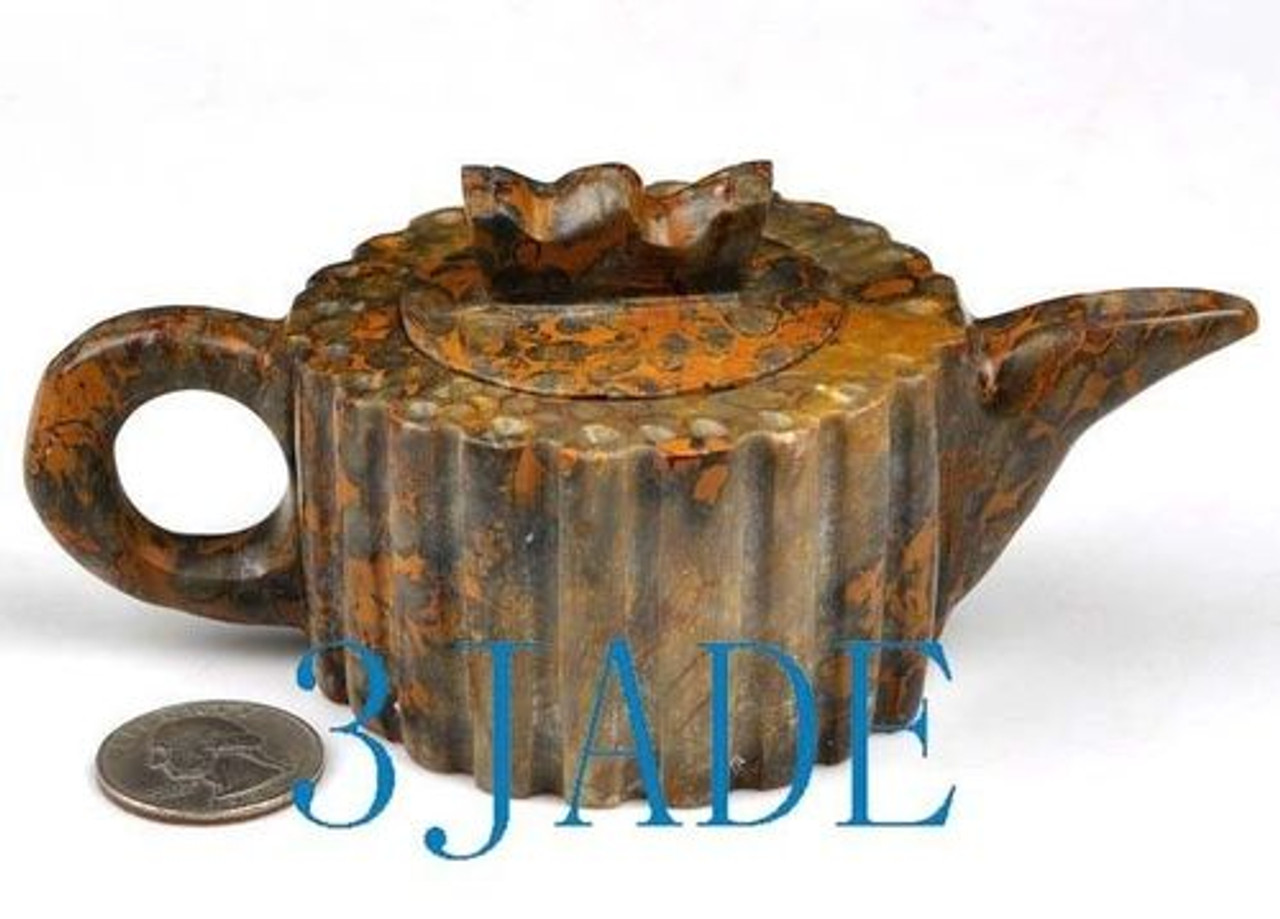 Hand Carved Natural Jasper Tea Pot / Teapot