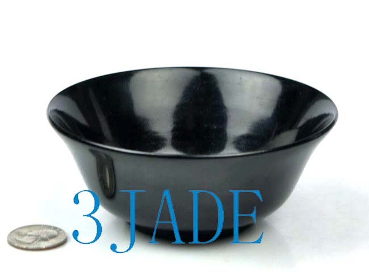 4 3/8" Hand Carved Natural Black Green Jade / Serpentine Bowl -N002039