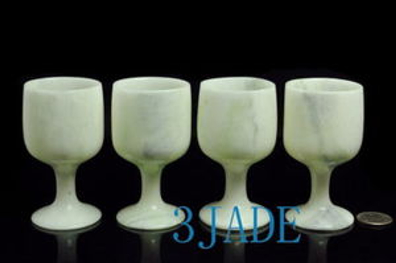 4pcs Natural Lantian Jade / Serpentine Stone Carved Goblets Wine Cups Rock Gem