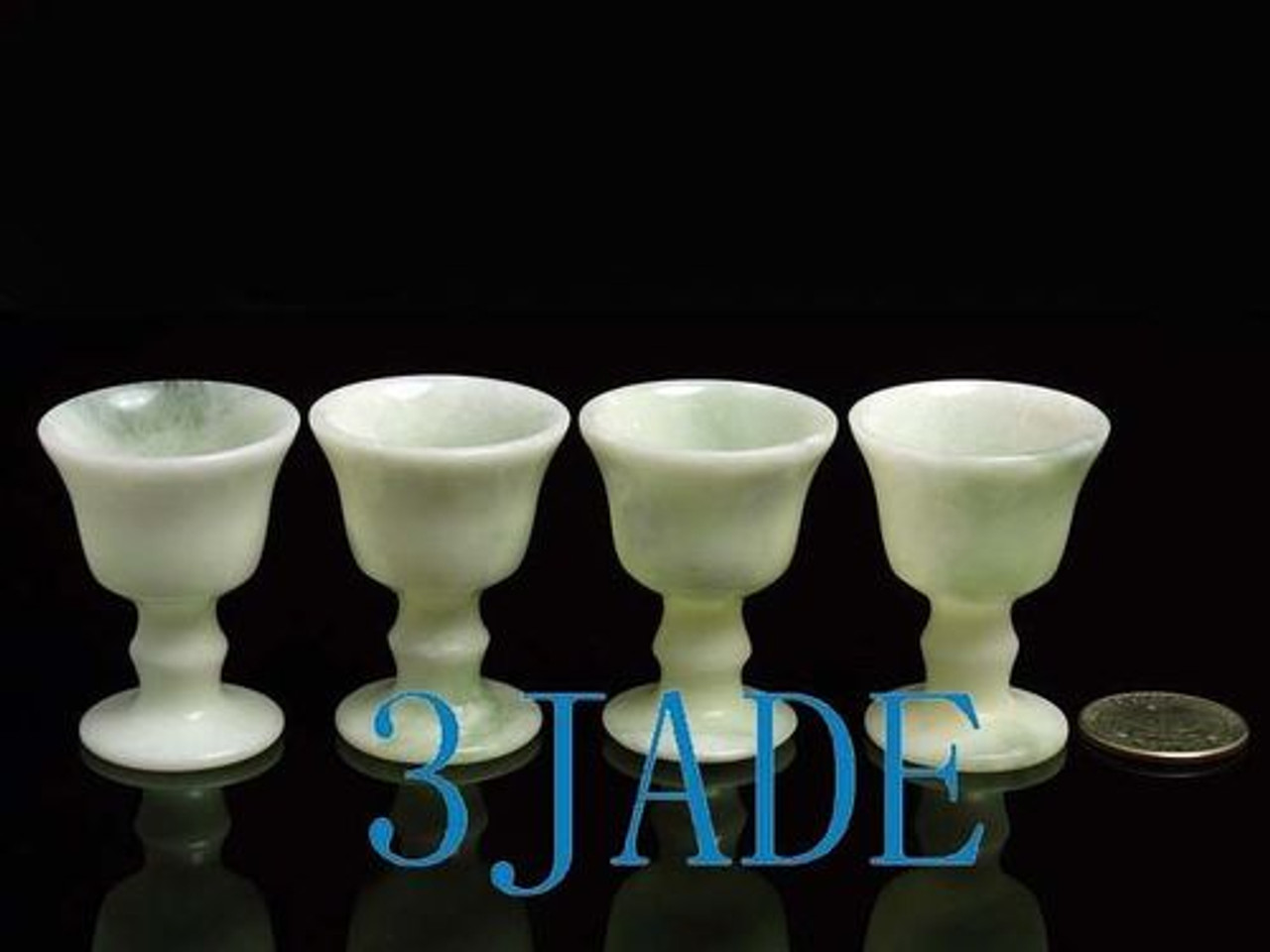 4 Natural Lantian Jade / Serpentine Cups / Candle Holders