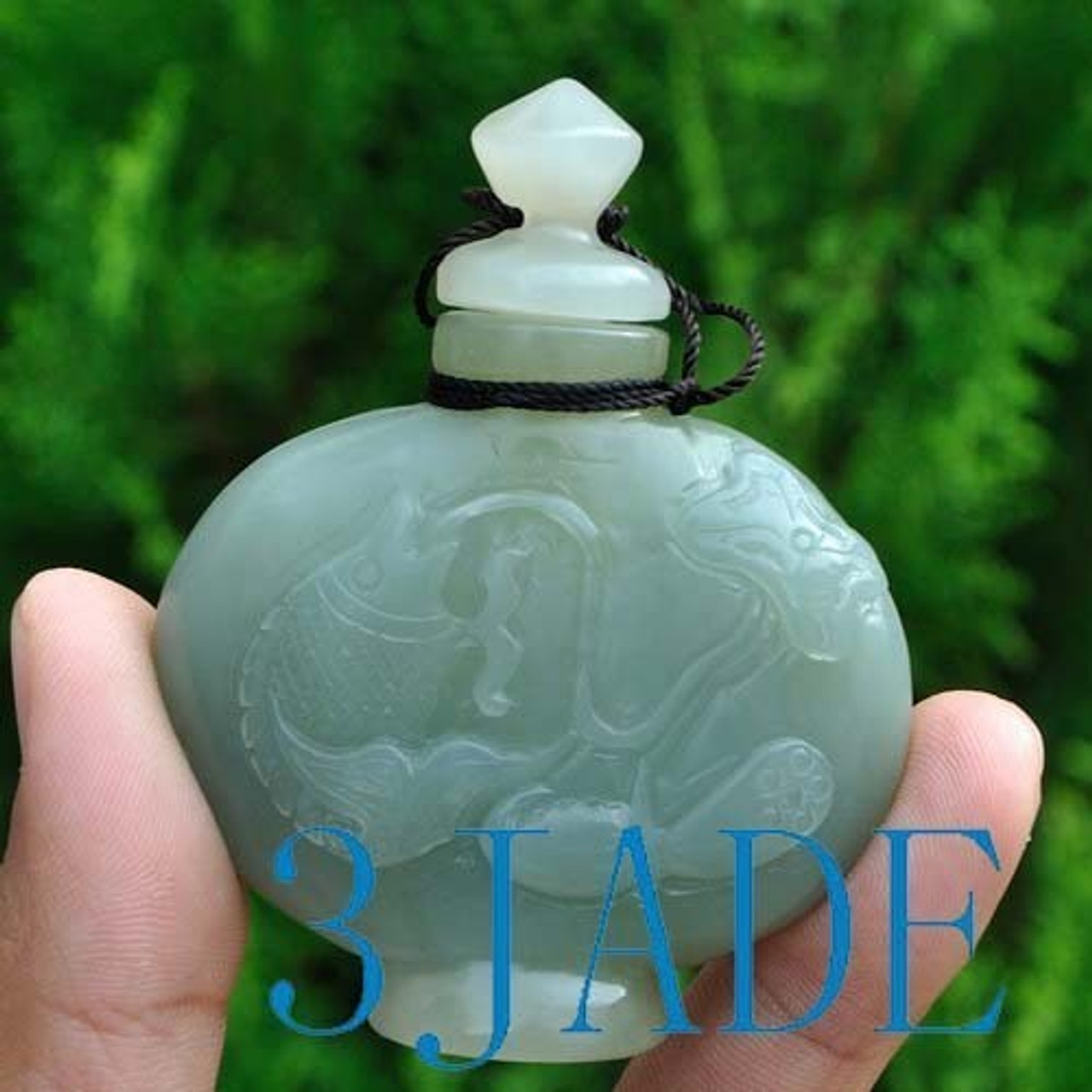 Hetian Nephrite Jade Lotus Koi Fish Snuff Bottle