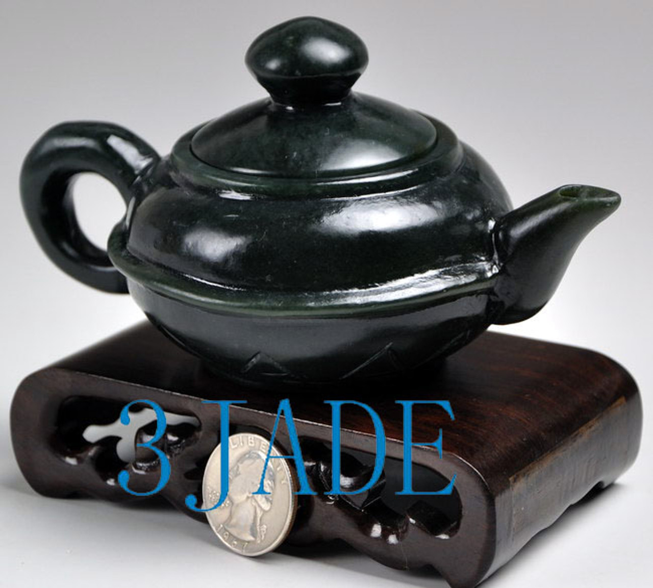 5 1/4" Hand Carved Natural Nephrite Jade Teapot Carving / Sculpture -N008091